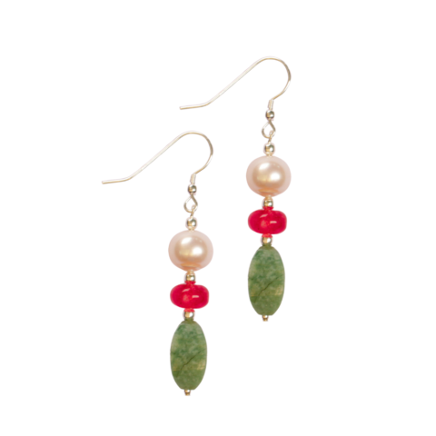 Pearl Pink and Jade Earrings