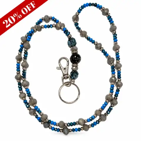 Llavero de diseño collar azul gris.